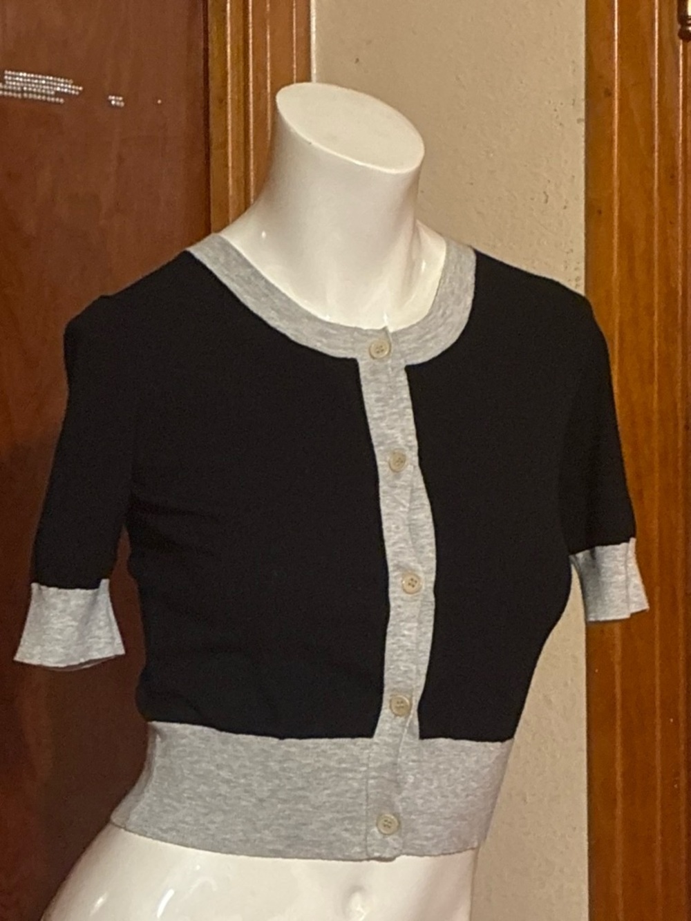 Theory Short-Sleeve ColorBlock Cropped Cardigan Sweater